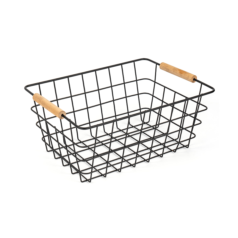 Repono Baskets filum cum ligneo manubrio pro coquina & Pantry