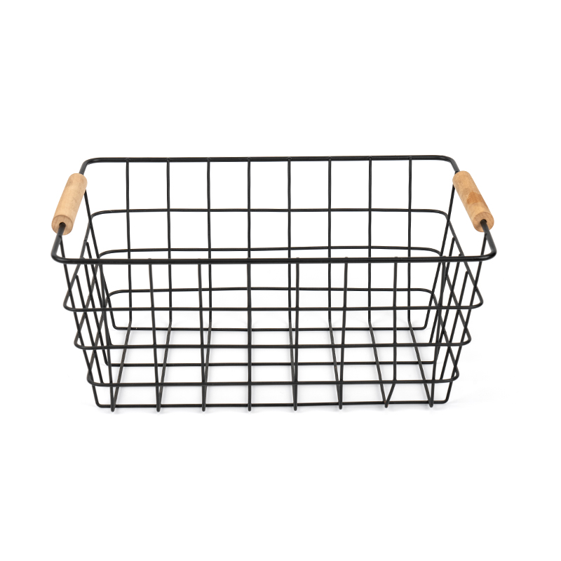 Repono Baskets filum cum ligneo manubrio pro coquina & Pantry