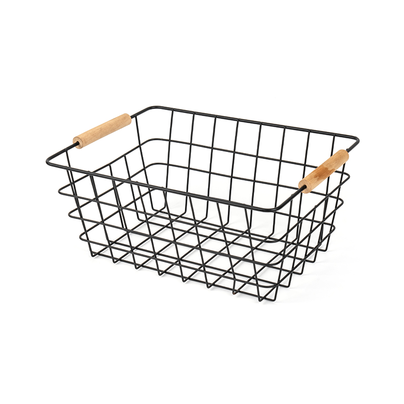 Repono Baskets filum cum ligneo manubrio pro coquina & Pantry