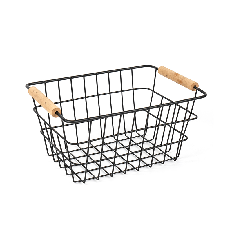 Repono Baskets filum cum ligneo manubrio pro coquina & Pantry