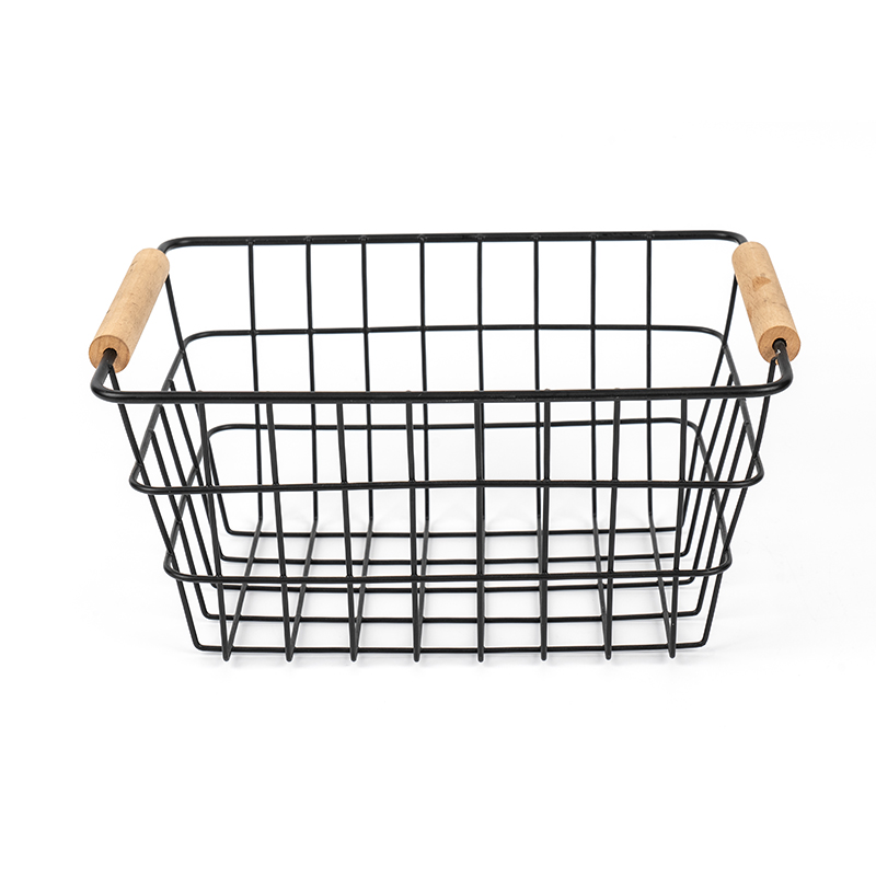 Repono Baskets filum cum ligneo manubrio pro coquina & Pantry