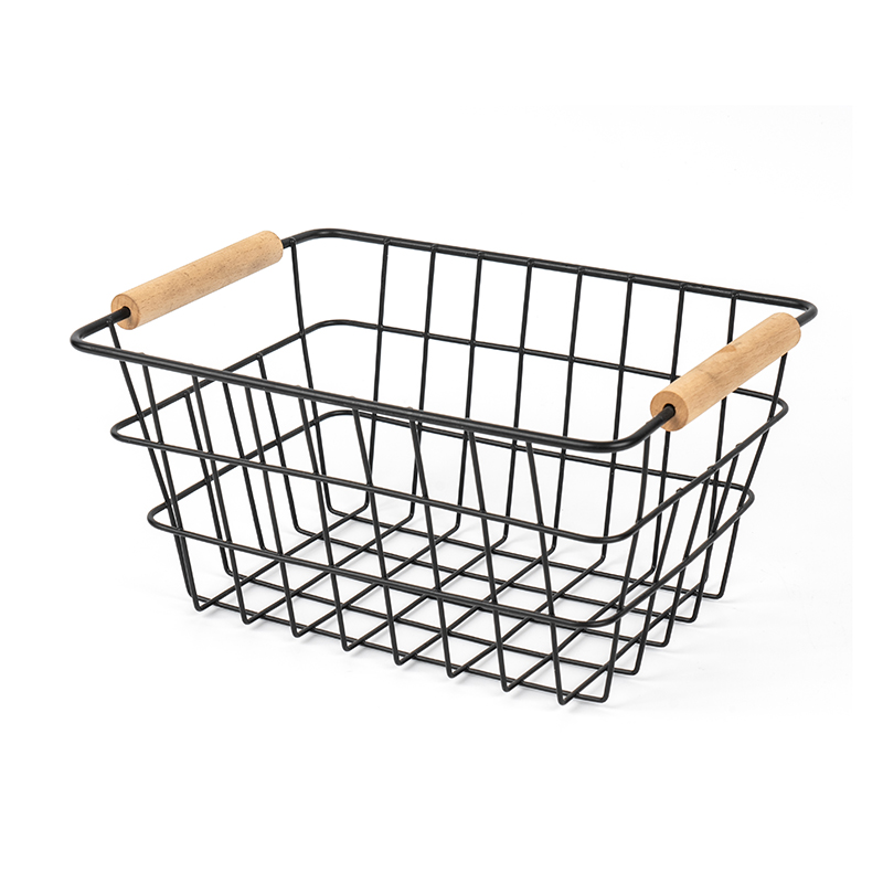 Repono Baskets filum cum ligneo manubrio pro coquina & Pantry