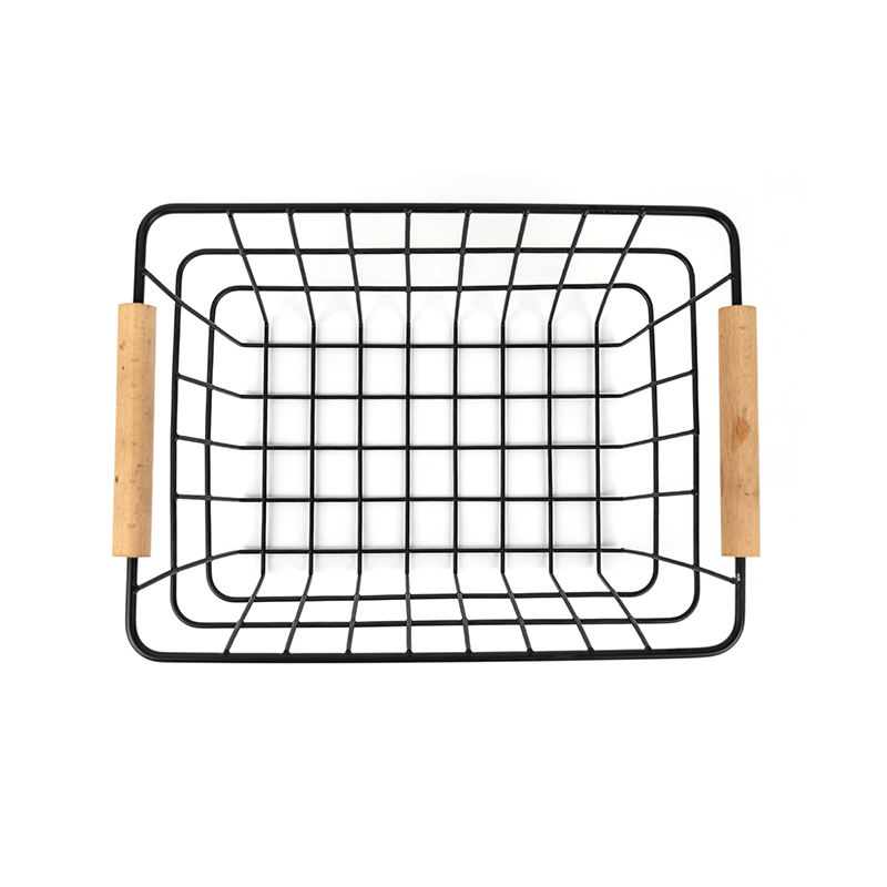 Repono Baskets filum cum ligneo manubrio pro coquina & Pantry