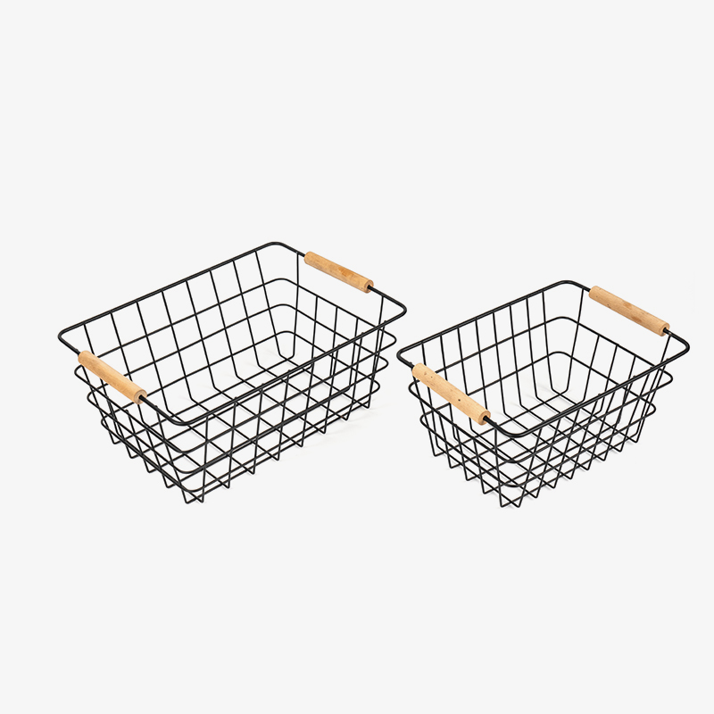 Repono Baskets filum cum ligneo manubrio pro coquina & Pantry
