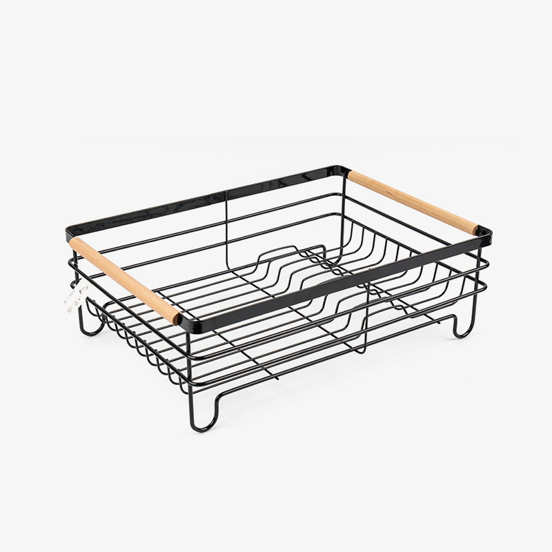 Metallum Dish Siccatio Rack cum ligneis Handles