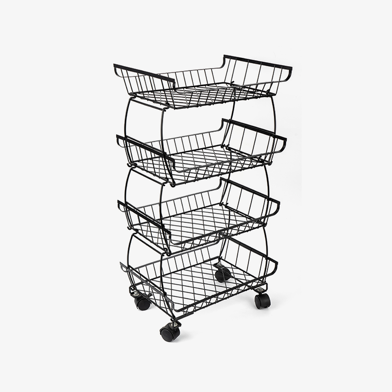 IV-Tier Stackable Fructus & Vegetabilis Basket cum Rolling Currus