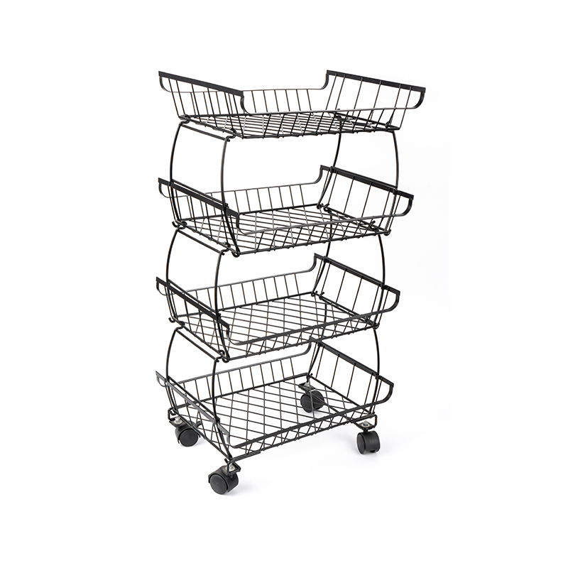 IV-Tier Stackable Fructus & Vegetabilis Basket cum Rolling Currus