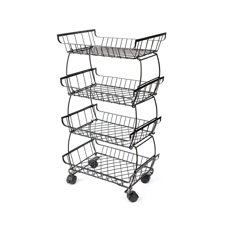 IV-Tier Stackable Fructus & Vegetabilis Basket cum Rolling Currus
