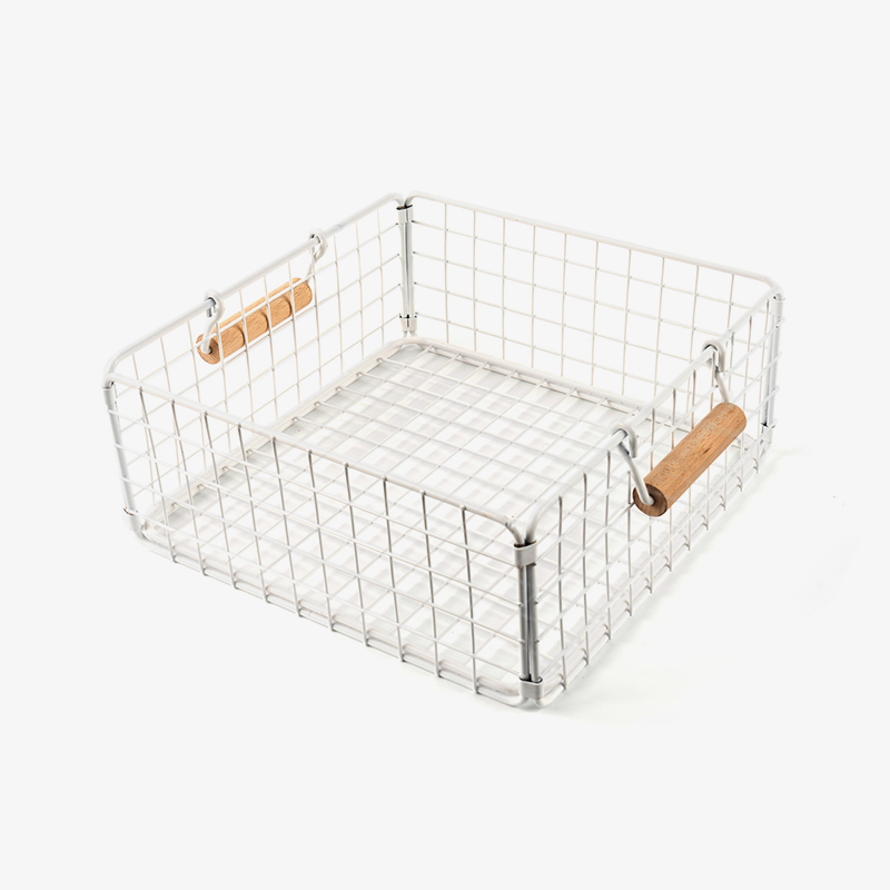 White Wire PRAECLUSIO Baskets cum ligneis ansis ad Pantry et Cabinets
