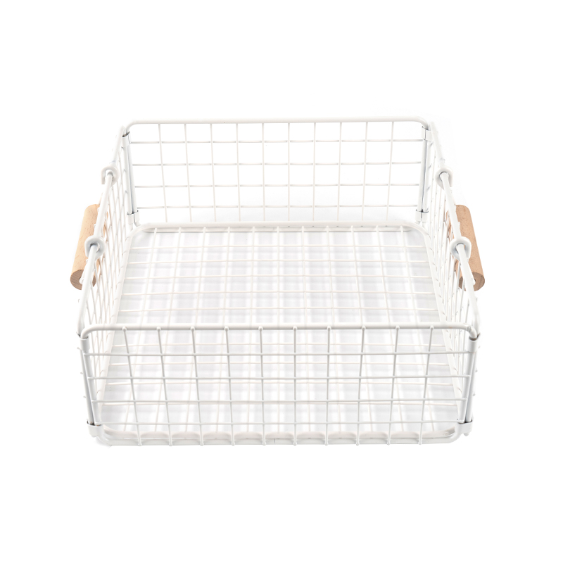 White Wire PRAECLUSIO Baskets cum ligneis ansis ad Pantry et Cabinets