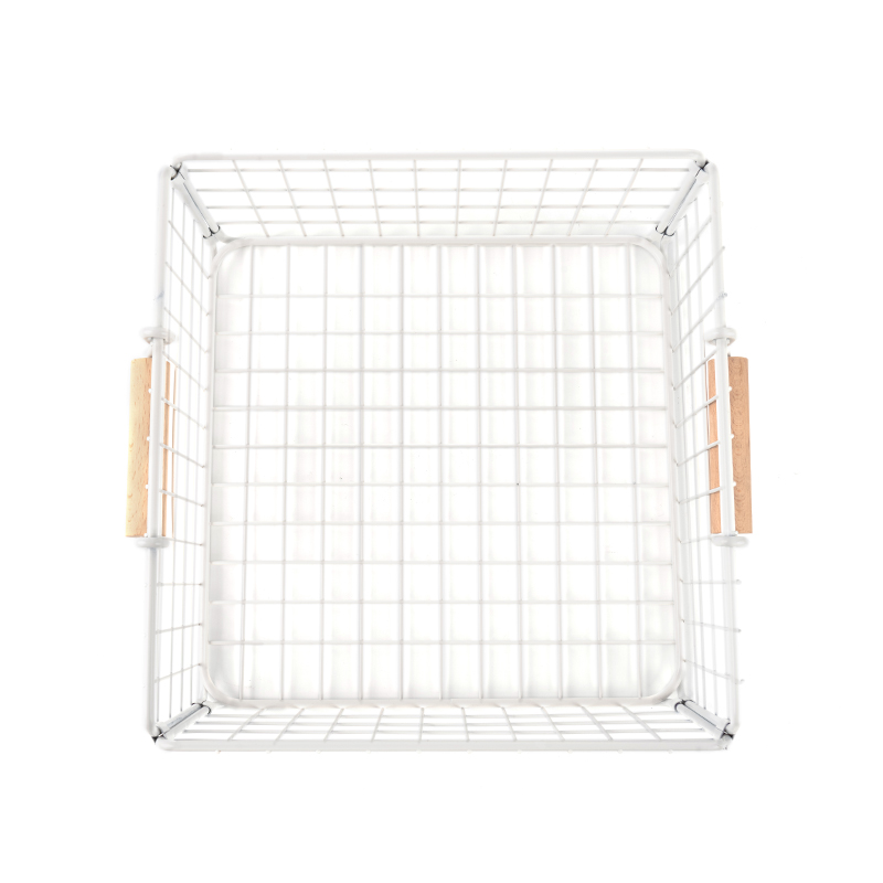 White Wire PRAECLUSIO Baskets cum ligneis ansis ad Pantry et Cabinets