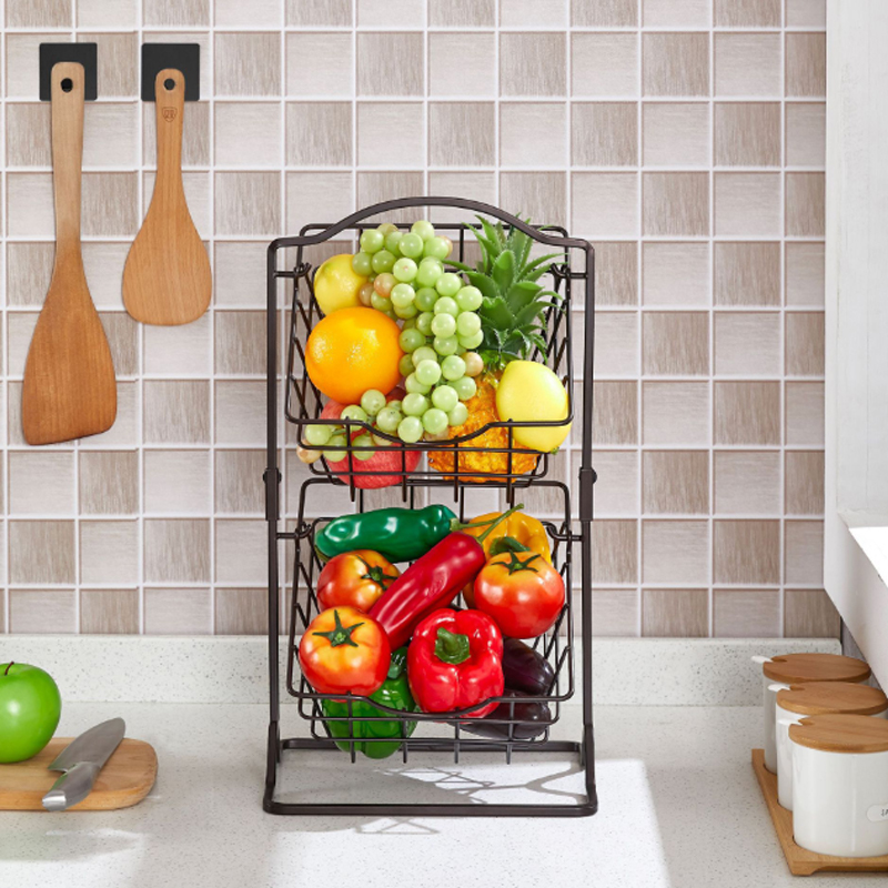 2-Tier Metal Fructus Basket pro coquina Counter